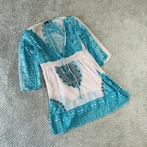 beautiful turquoise beaded white lace crochet beaded goddess swimsuit coverup